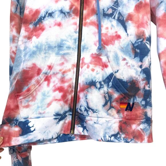 AVIATOR NATION Tie Dye Full Zip Sweatshirt Hoodie in Red Blue White Size S - Picture 4 of 14